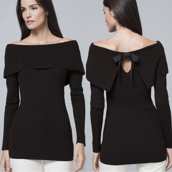 White House Black Market Sweaters - NWT White House Black Market Long Sleeve Bow Back Pullover Sweater Black Medium